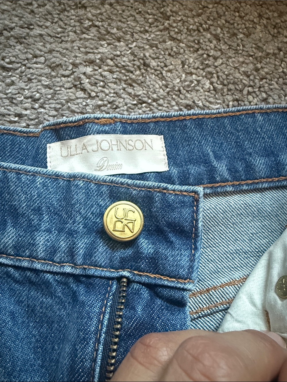 Ulla Johnson Mid-Blue Wide Leg Cuffed Jeans - Picture 3 of 7